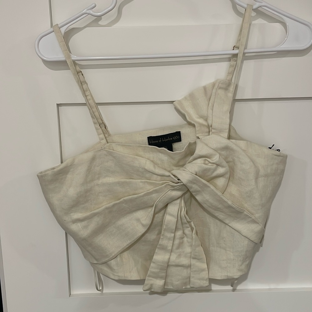 NWT House of Harlow 1960 Twist Front Cropped Linen Top Off White